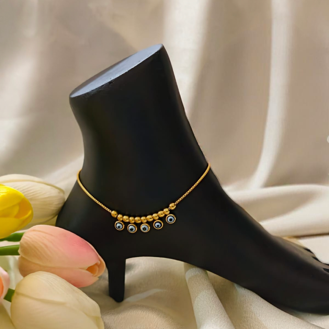 Evil Eye Beaded Gold Anklet