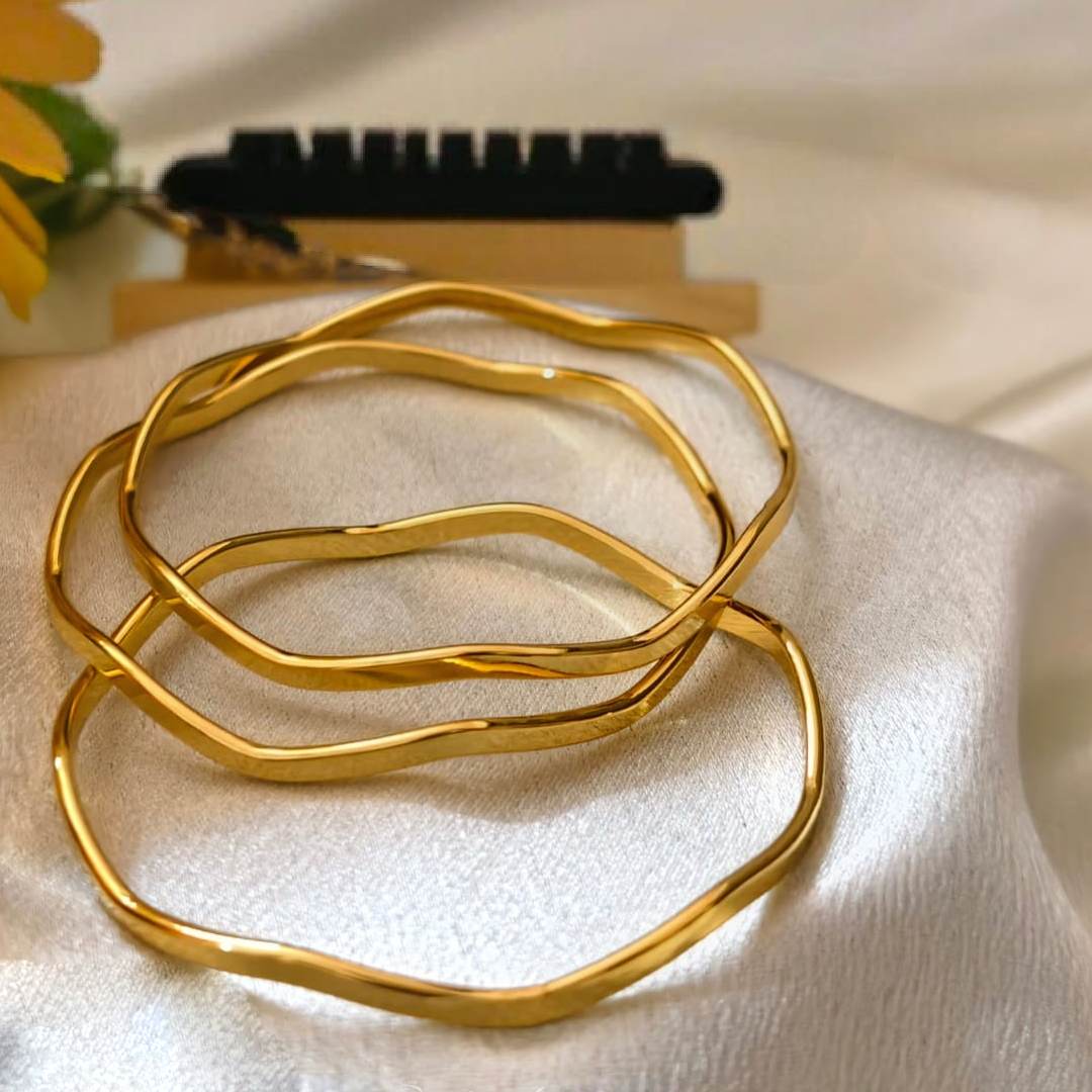Organic Wave Anti-Tarnish Gold Bangles
