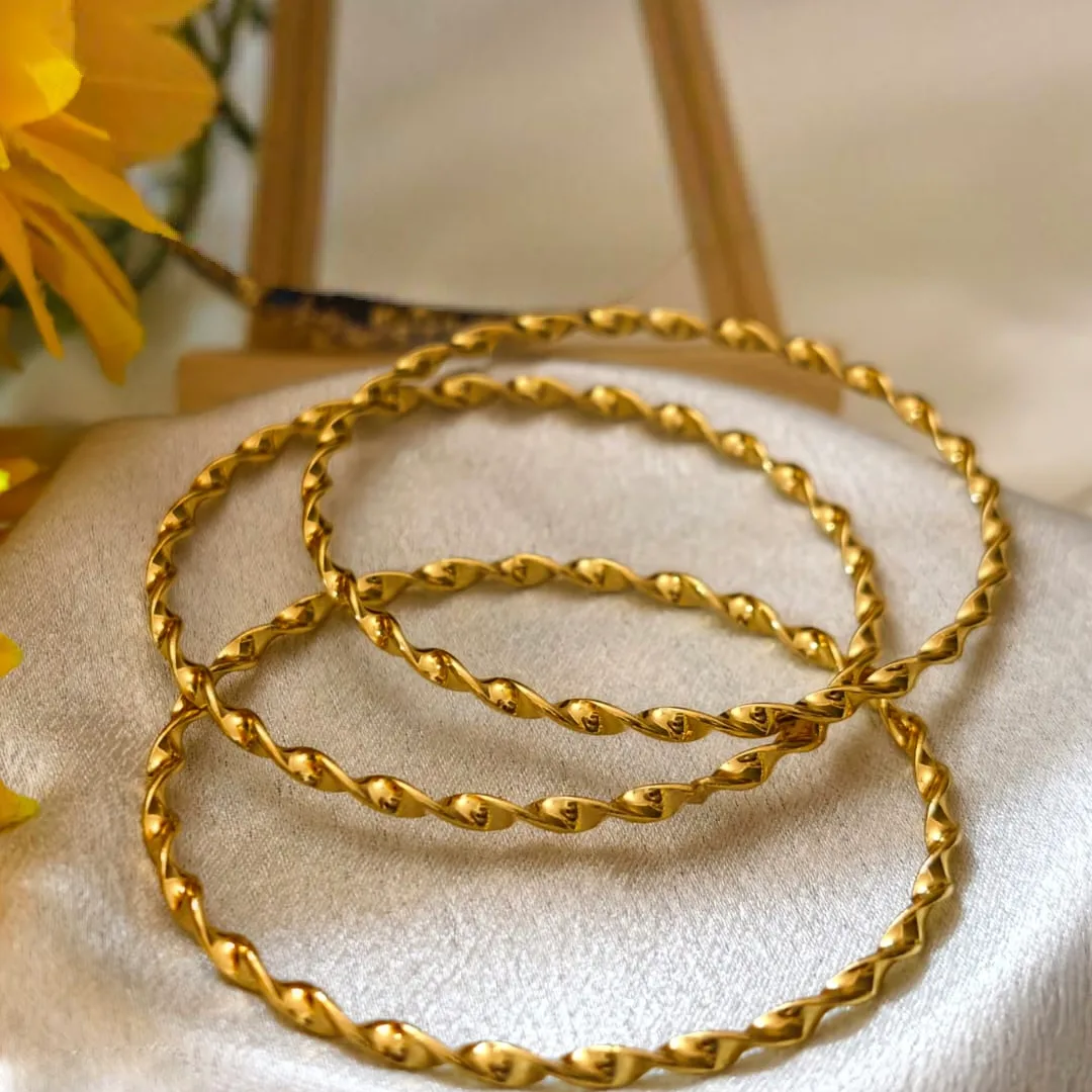 Twisted Rope Gold Bangles Set