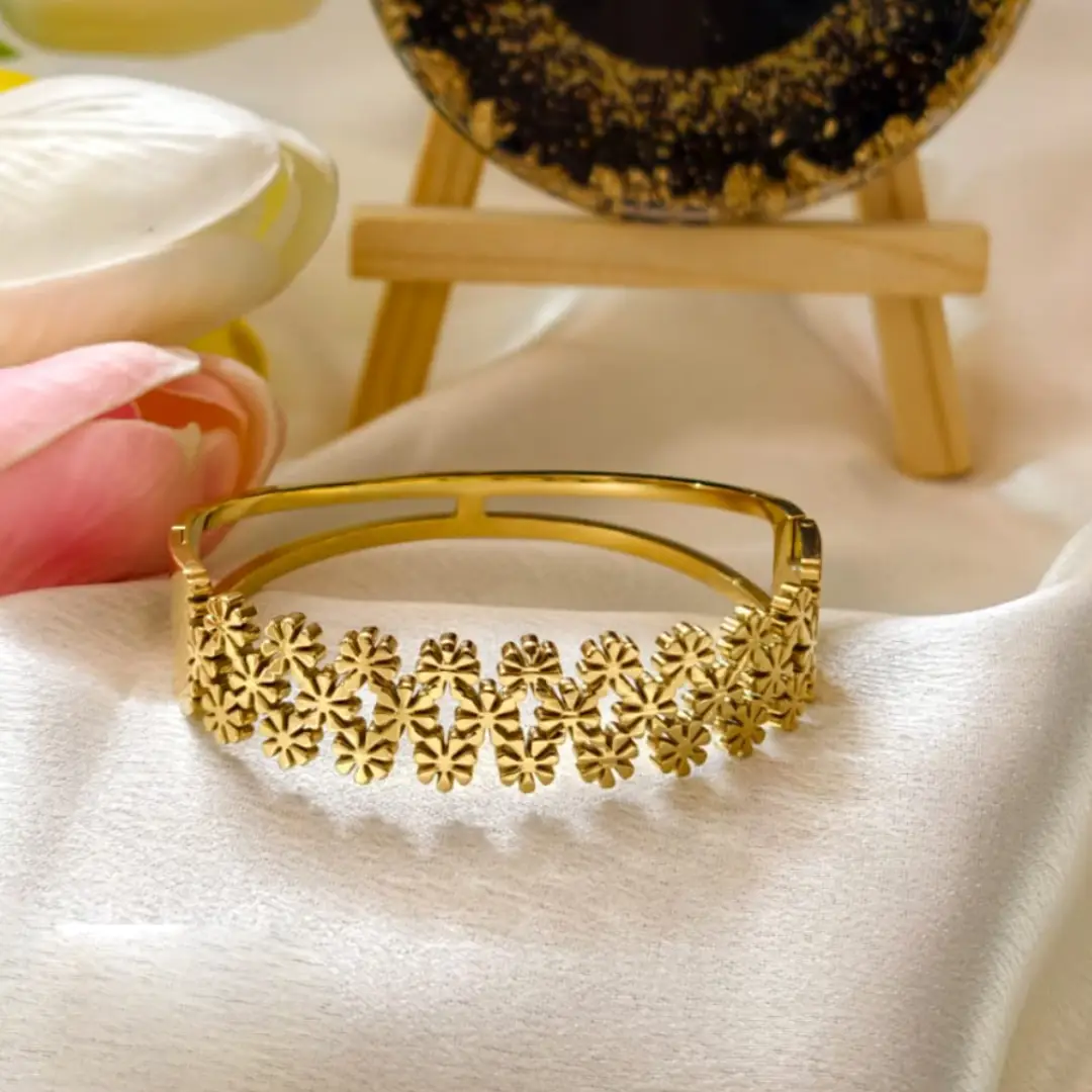 Floral Cluster Gold Designer Bangle