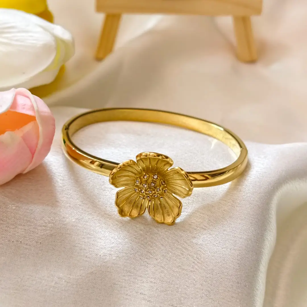 Golden Floral Center Designer Bangle
