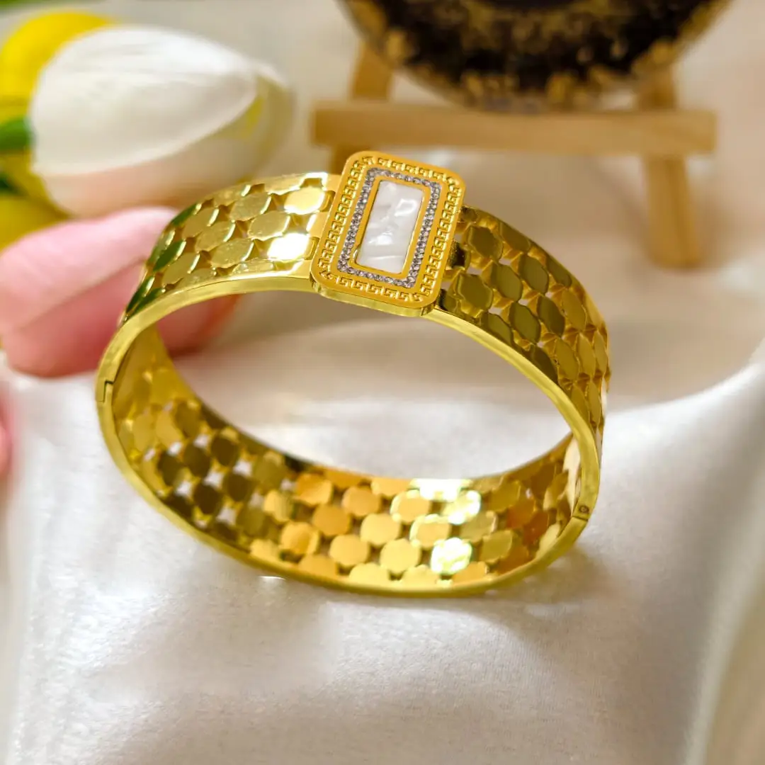 Textured Dial Crystal Gold Bangle