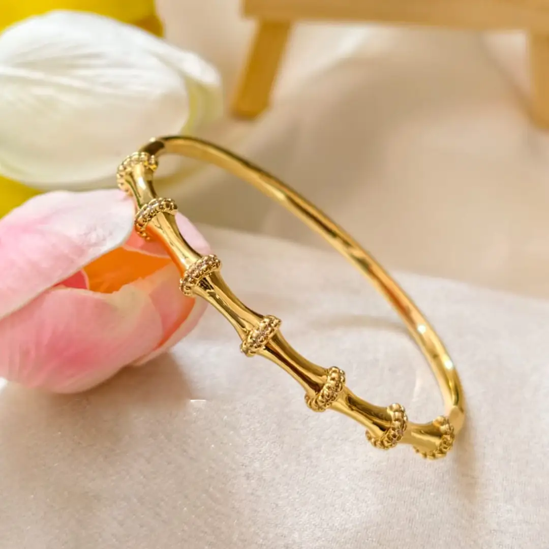 Golden Bamboo Style Textured Bangle