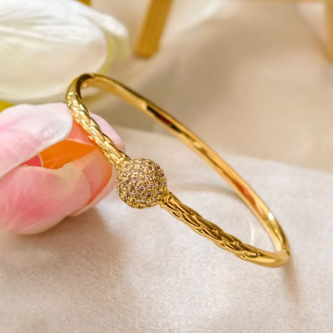 Crystal Sphere Braided Gold Bangle