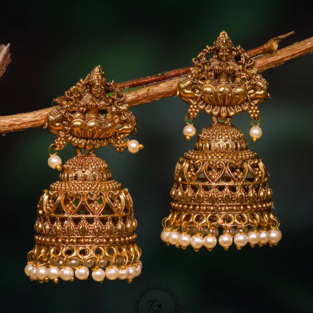 Temple Lakshmi Pearl Drop Jhumka