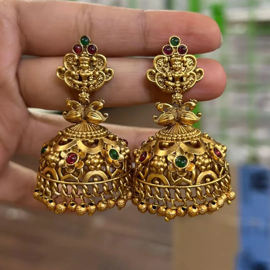 Floral Stone Temple Gold Jhumka