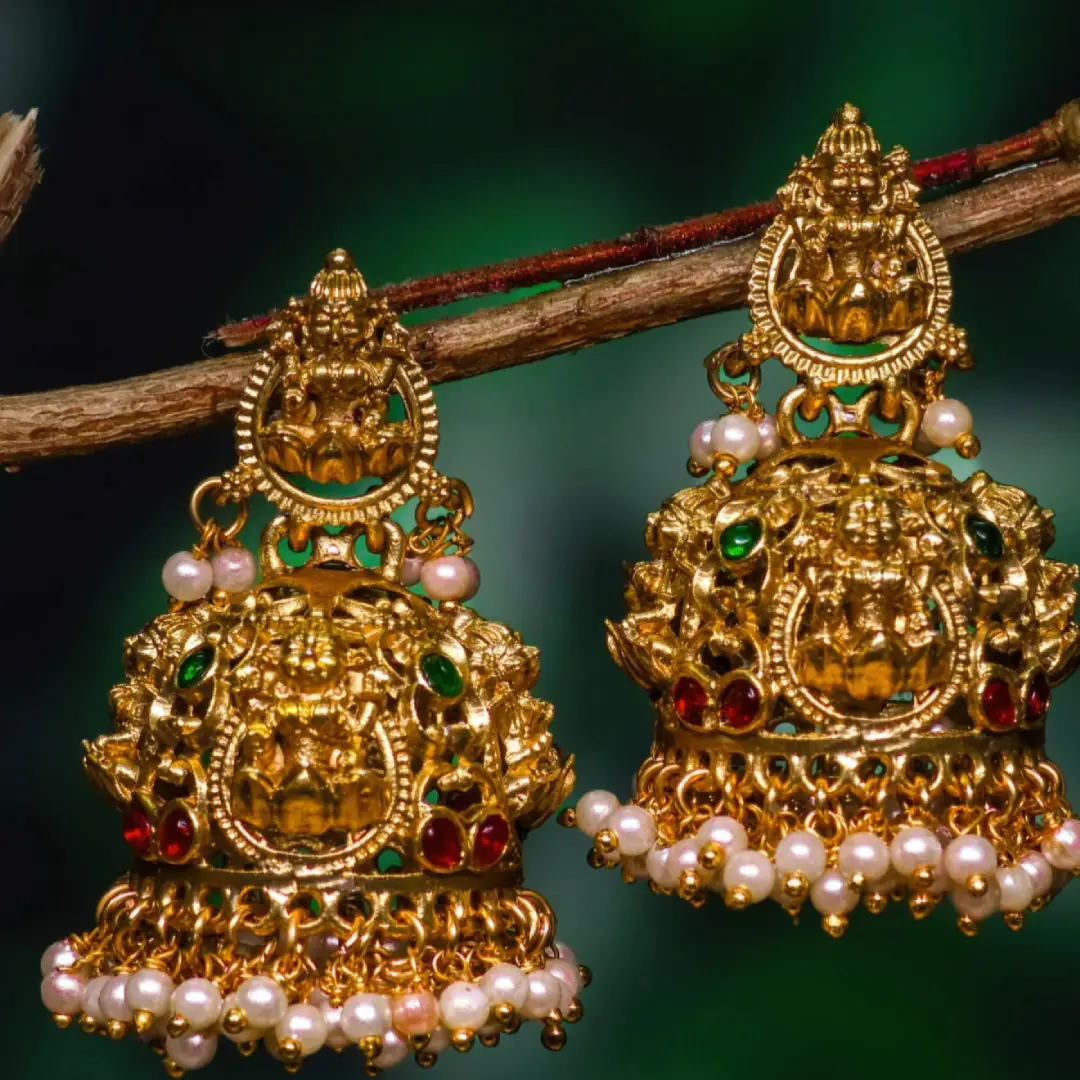 Elephant Motif Temple Pearl Jhumka