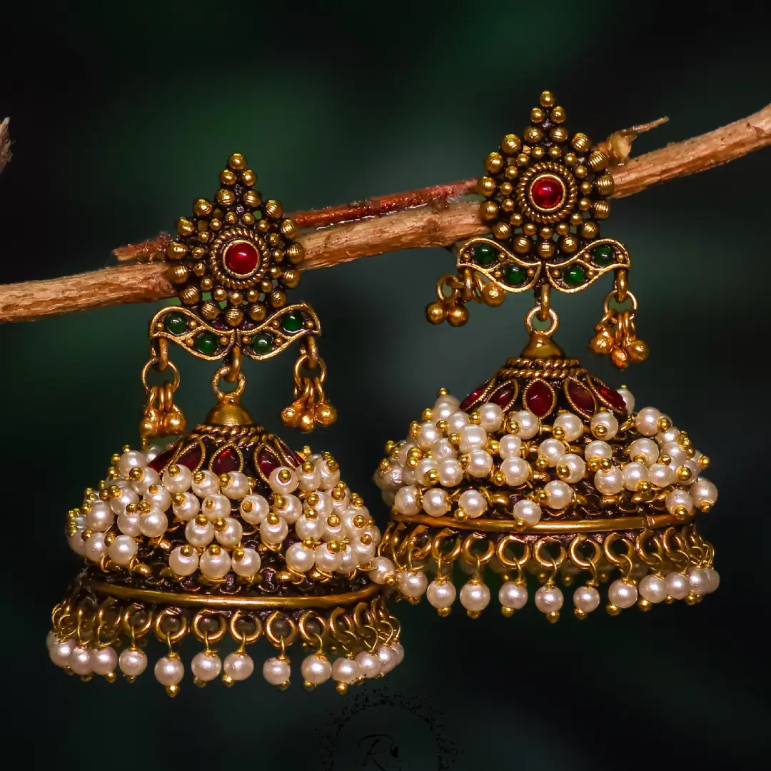 Royal Pearl Cluster Gold Jhumka