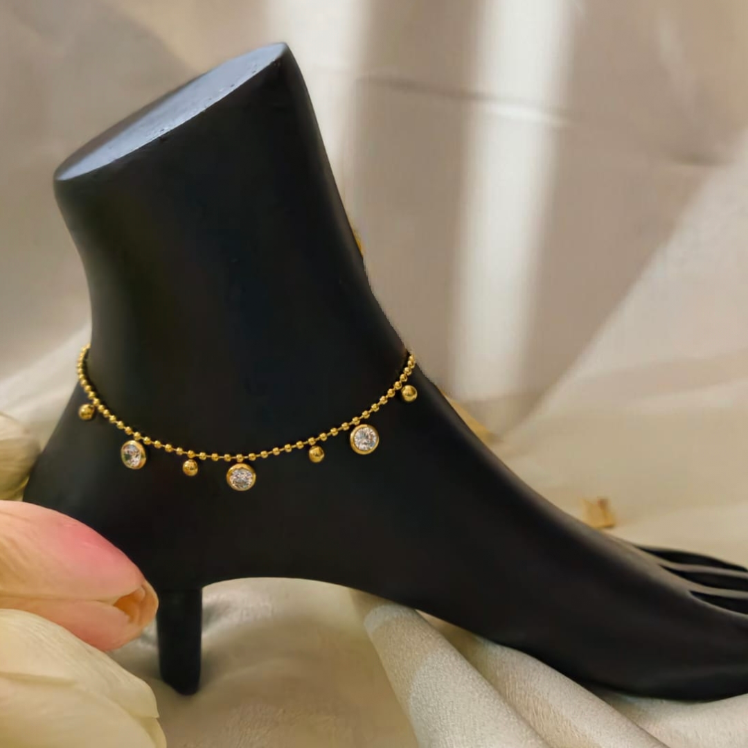 Crystal Drop Gold Anklet