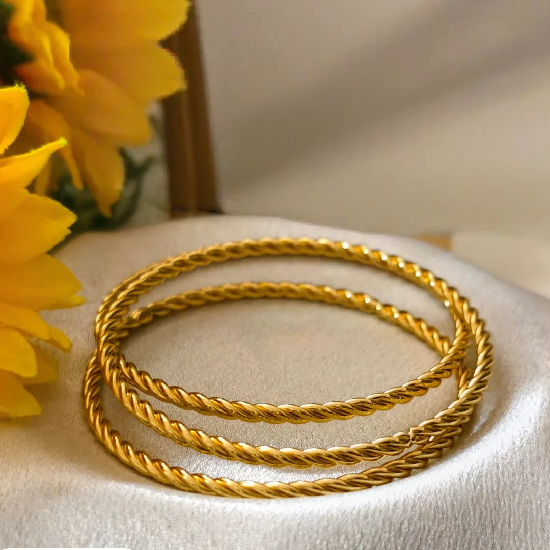 Fine Rope Twist Gold Bangles