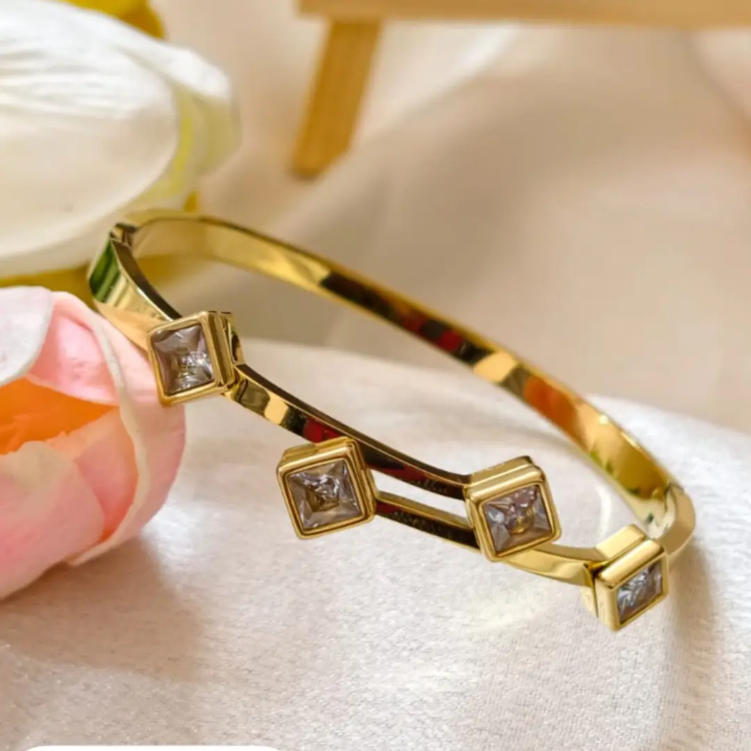 Square Crystal Open Cuff Bangle