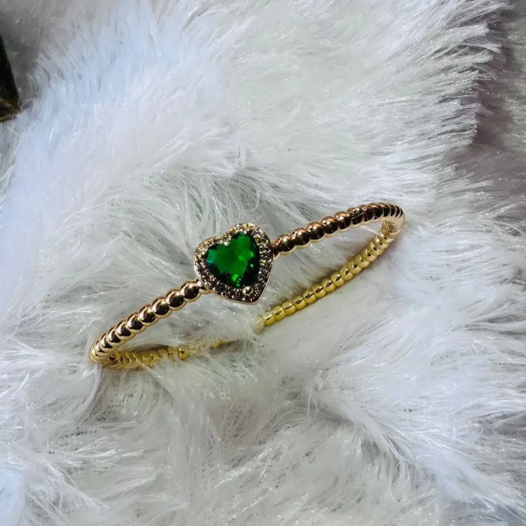 Emerald Heart Crystal Gold Bangle