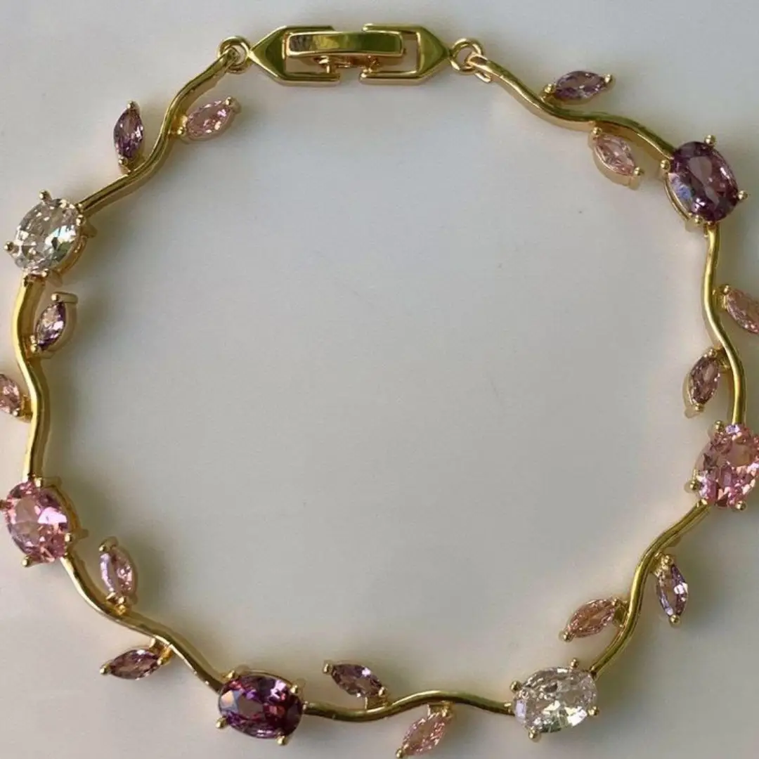 Pink Crystal Vine Gold Bracelet