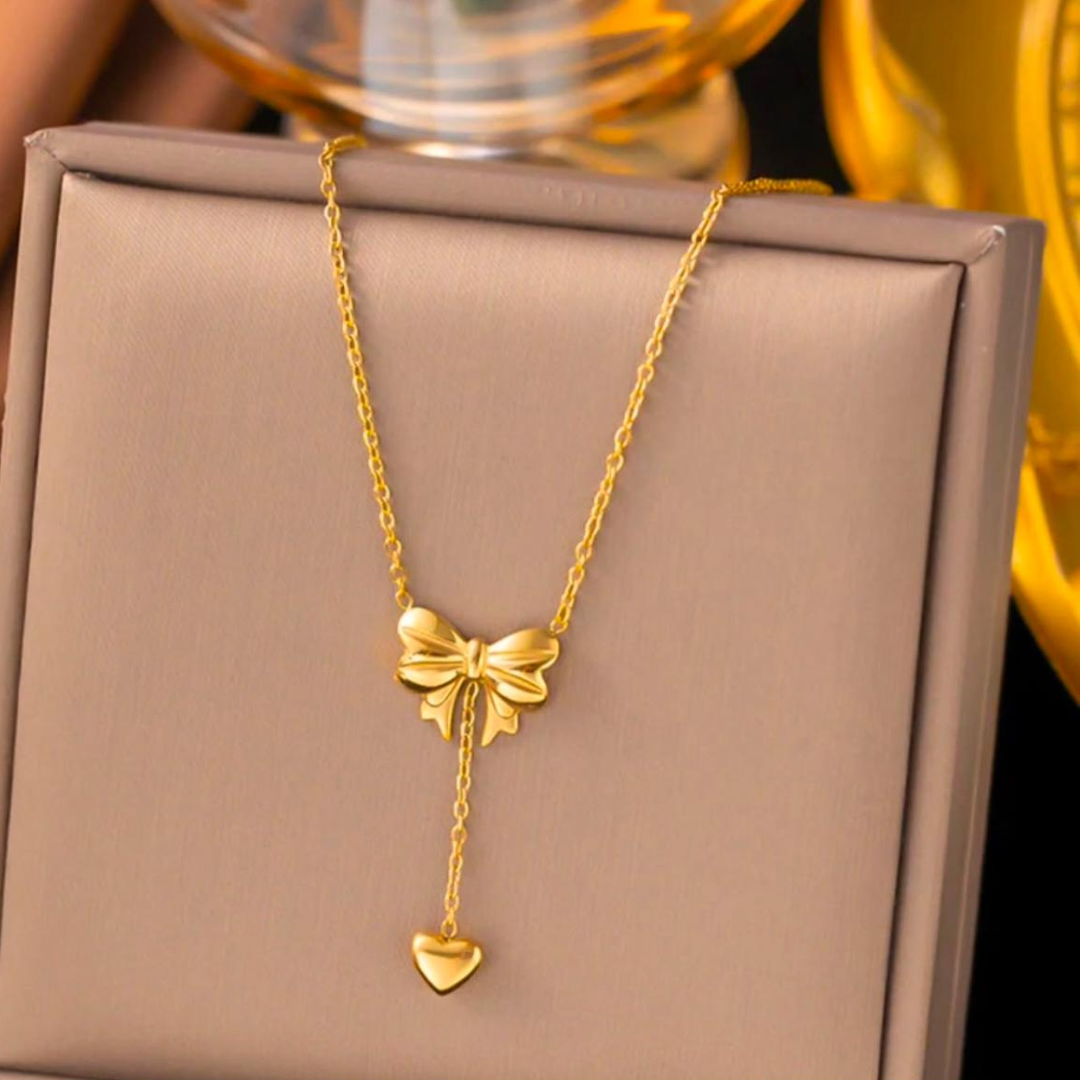 Bow Drop Heart Gold Chain
