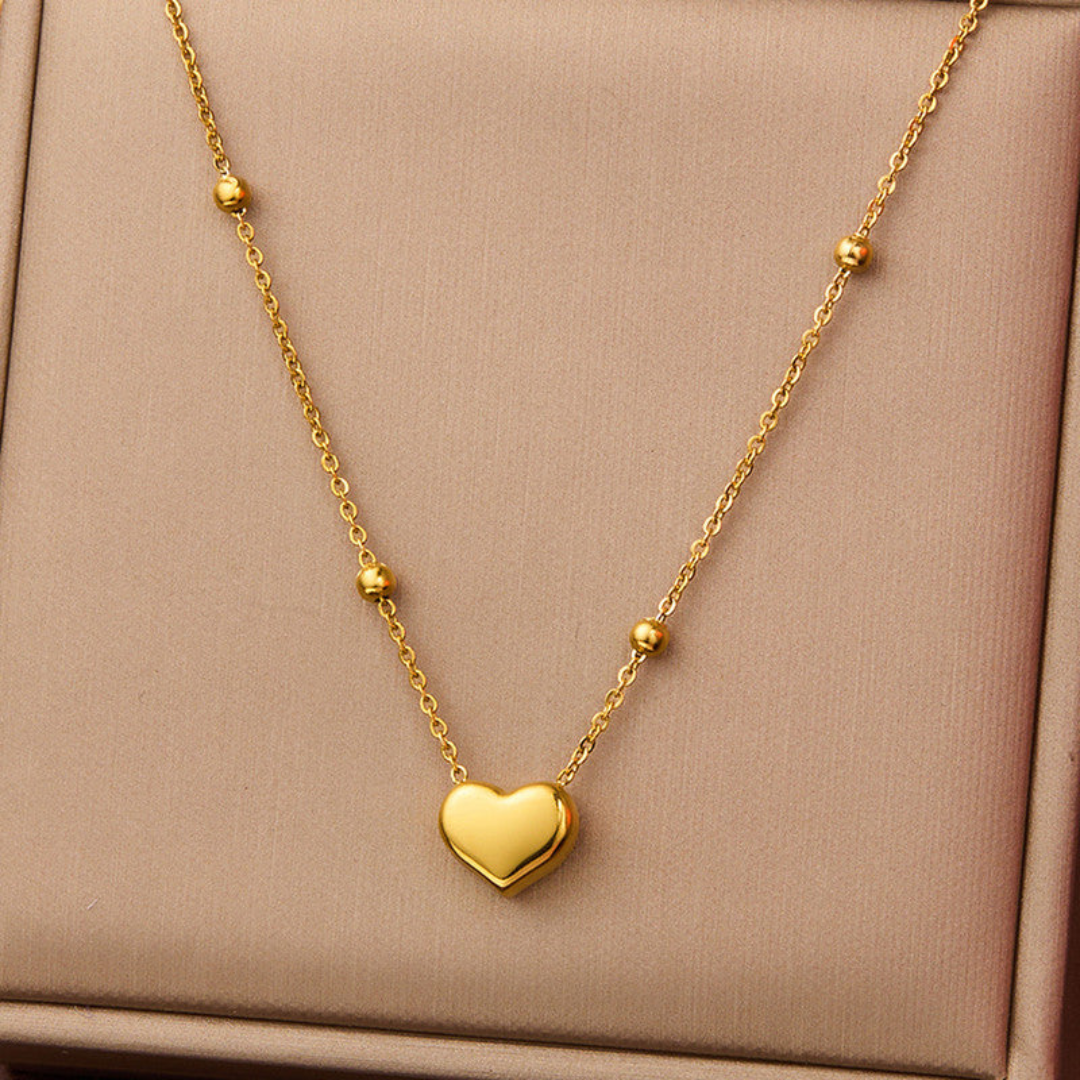 Heart Charm Beaded Gold Chain