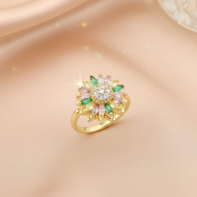 Floral Crystal Adjustable Ring